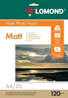 Матовая фотобумага LOMOND односторонняя A4, 120г/м2, 25 листов