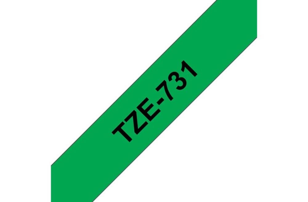 изображение Brother TZe731 - стандартная ламинированная лента, черный на зеленом, 12 мм х 8 м - изображение 1