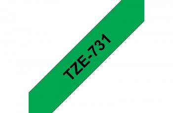 Brother TZe731 - стандартная ламинированная лента, черный на зеленом, 12 мм х 8 м
