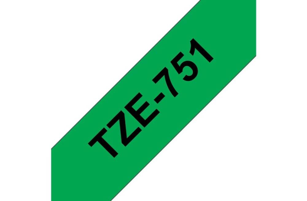 изображение Brother TZe751 - стандартная ламинированная лента, черный на зеленом, 24 мм х 8 м