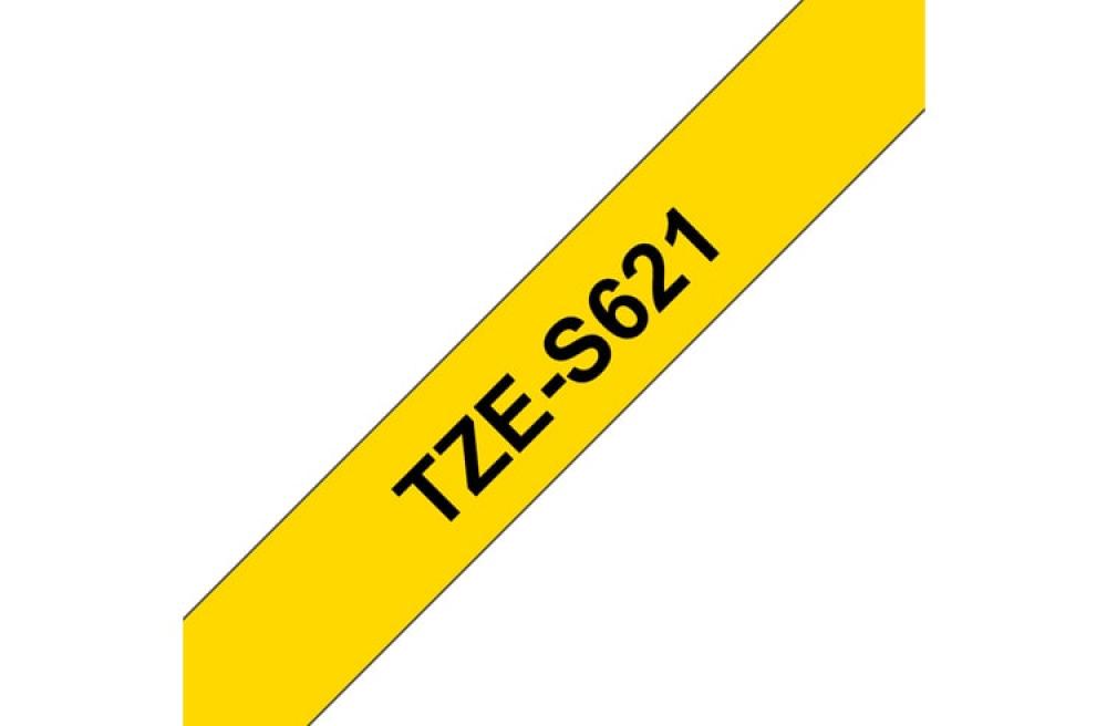 изображение Brother TZeS621 - сверхклейкая ламинированная лента, черный на желтом, 9 мм х 8 м - изображение 1