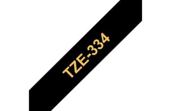 Brother TZe334 - стандартная ламинированная лента, золотой на черном, 12 мм х 8 м