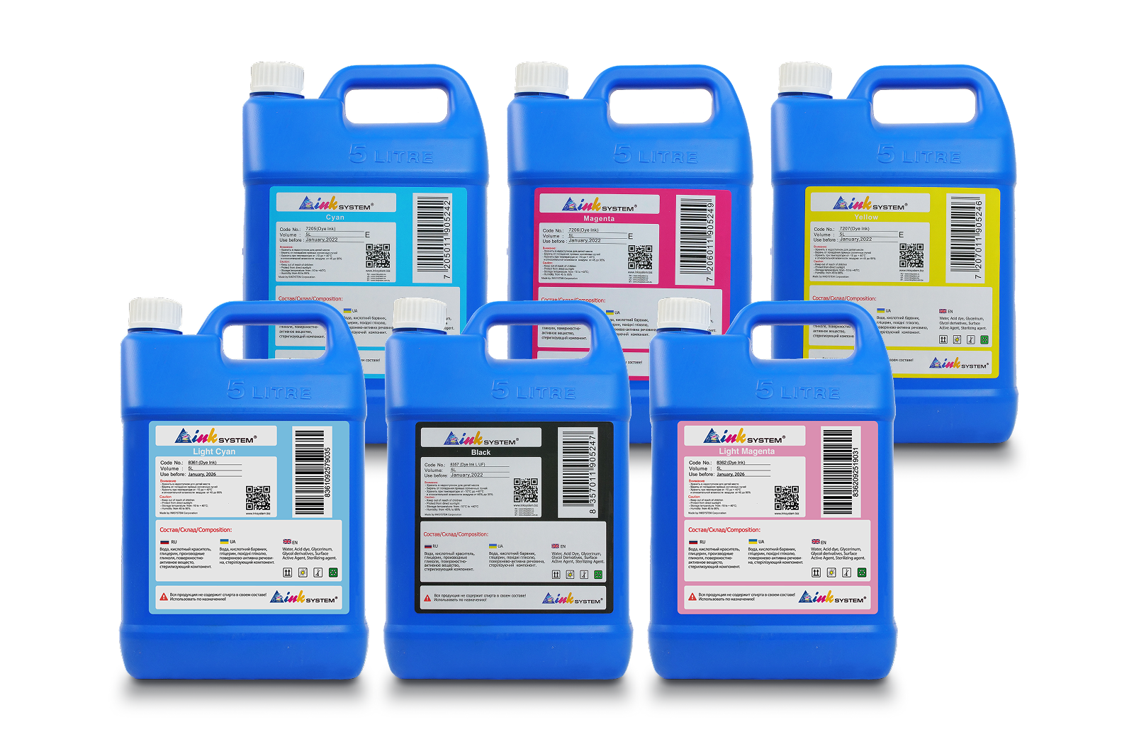 изображение Светостойкие чернила INKSYSTEM для фотопечати, 5 л (6 цветов)