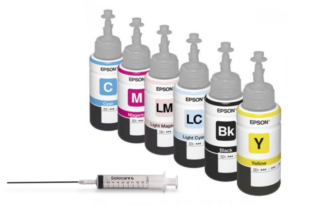 изображение Оригинальные чернила для Epson L8100, T673 (70 мл, 6 цветов) с набором для заправки