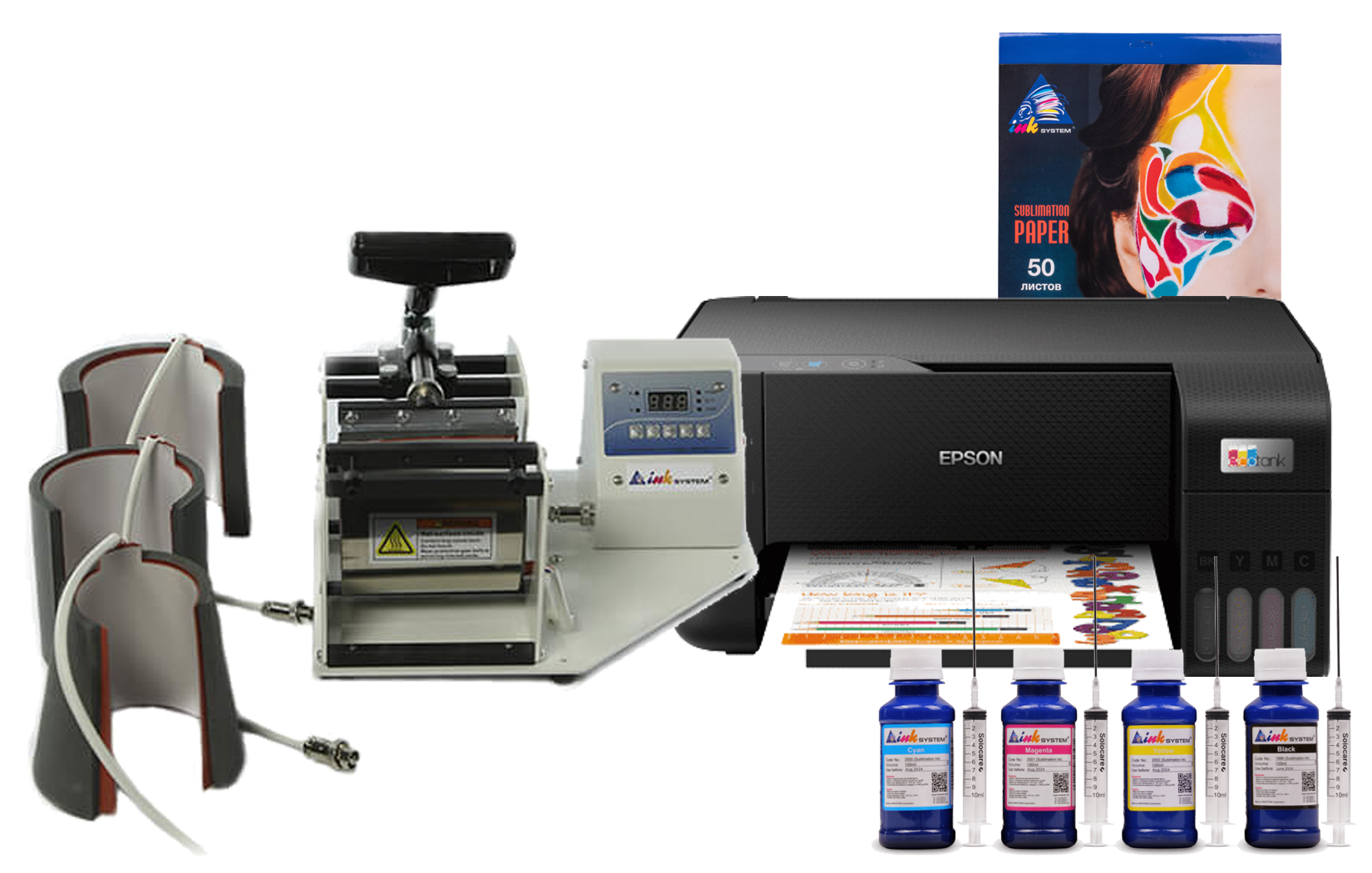 изображение Термопресс INKSYSTEM M-04 для кружек 4 в 1 и МФУ Epson L3210 с набором для сублимационной печати