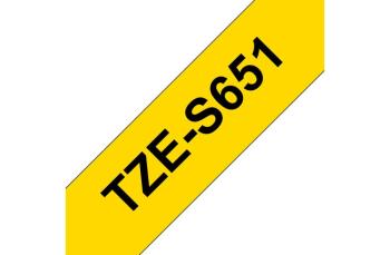 Brother TZeS651 - сверхклейкая ламинированная лента, черный на желтом, 24 мм х 8 м